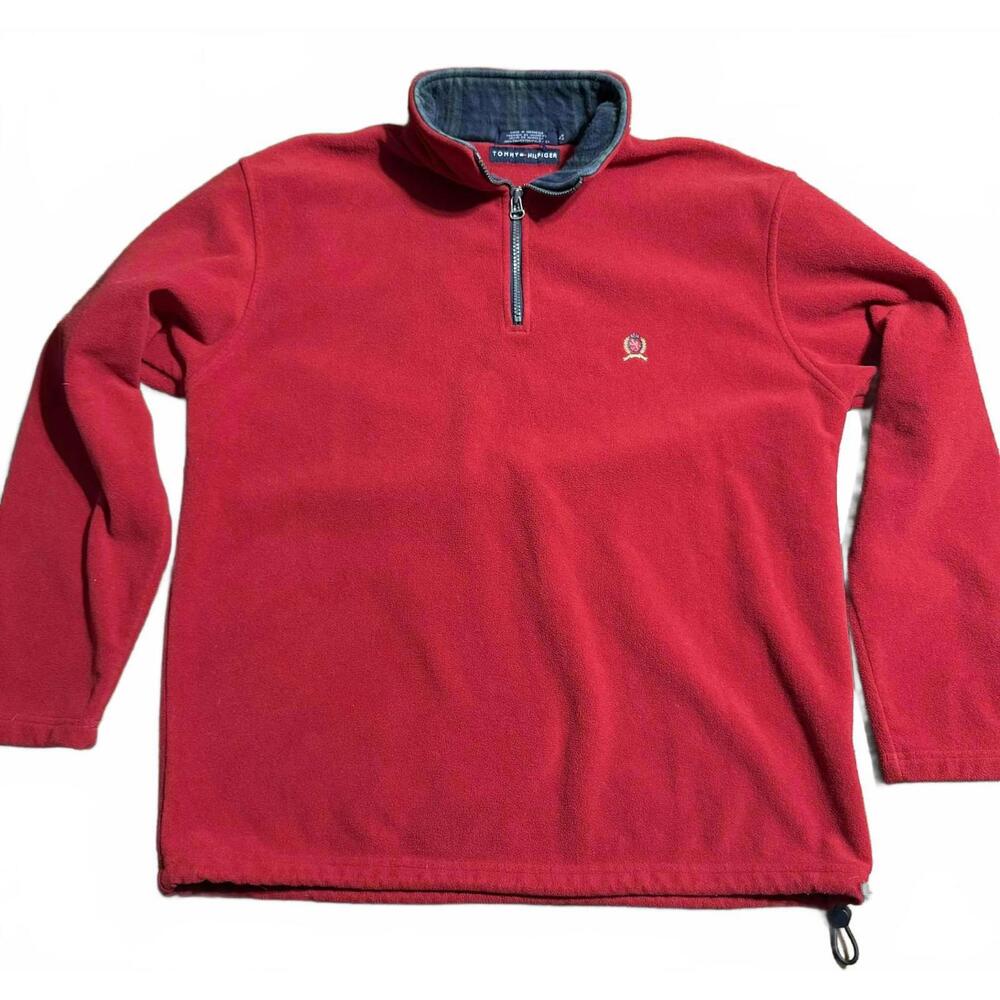 Vintage Tommy Hilfiger 1/4 Zip Sweatshirt Men's Large Red 90s Fleece